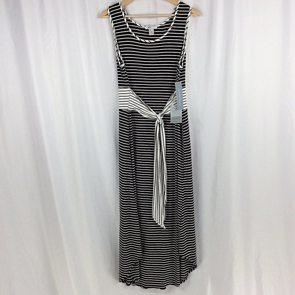 London Times Maxi Dress Womens Size Large Sleeveless Tank Striped Tie Waist - Picture 3 of 11